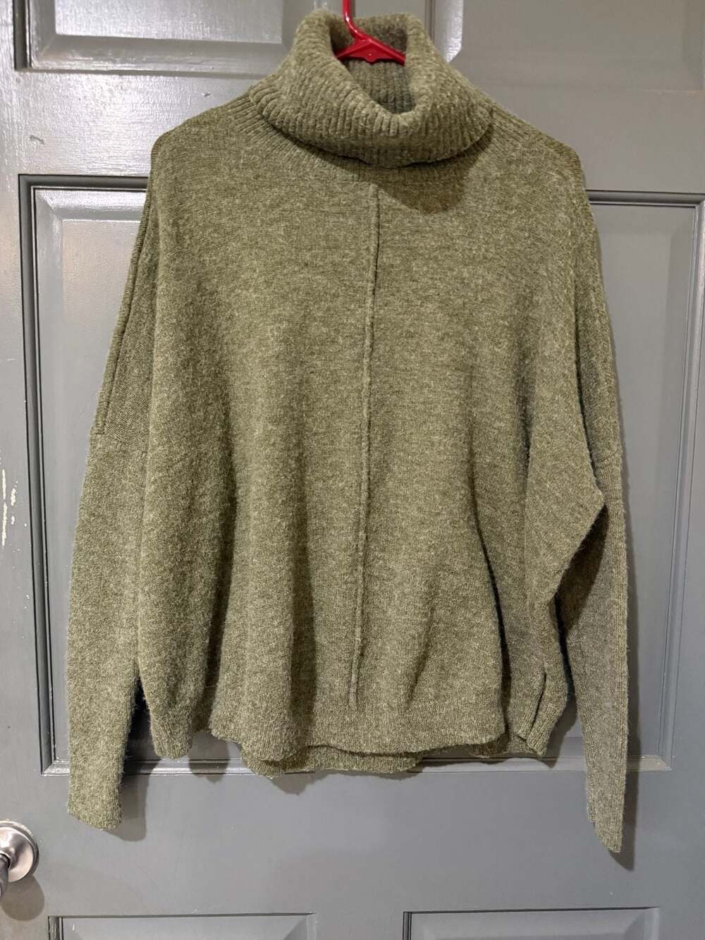 Entro Light Olive Turtleneck Cozy Knit Sweater Casuel Turtleneck